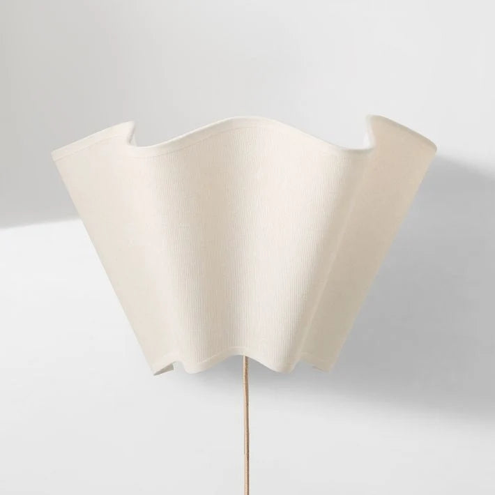 Wall Sconce | Curved Scalloped Linen Shade & Metal Frame