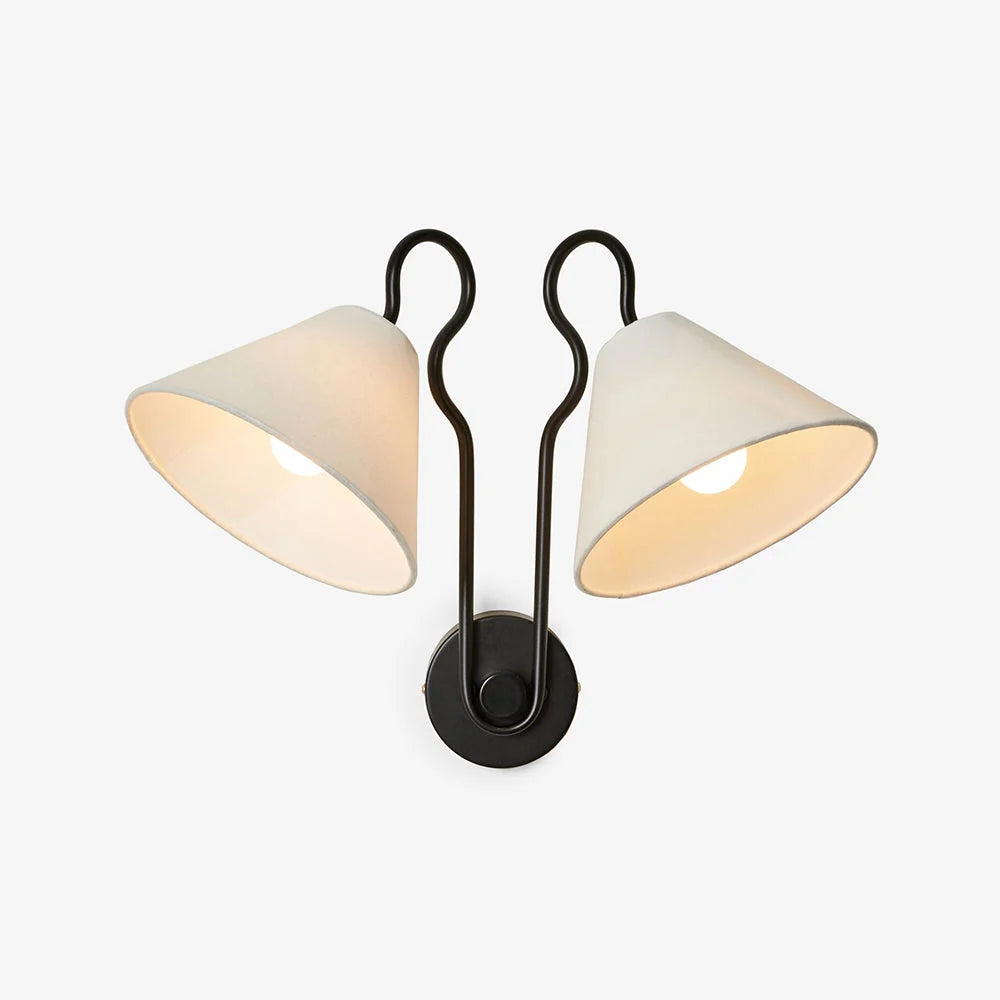 Wall Sconce | Dual-Arm Metal & Fabric Shades | Indoor Use