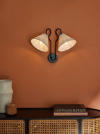 Wall Sconce | Dual-Arm Metal & Fabric Shades | Indoor Use