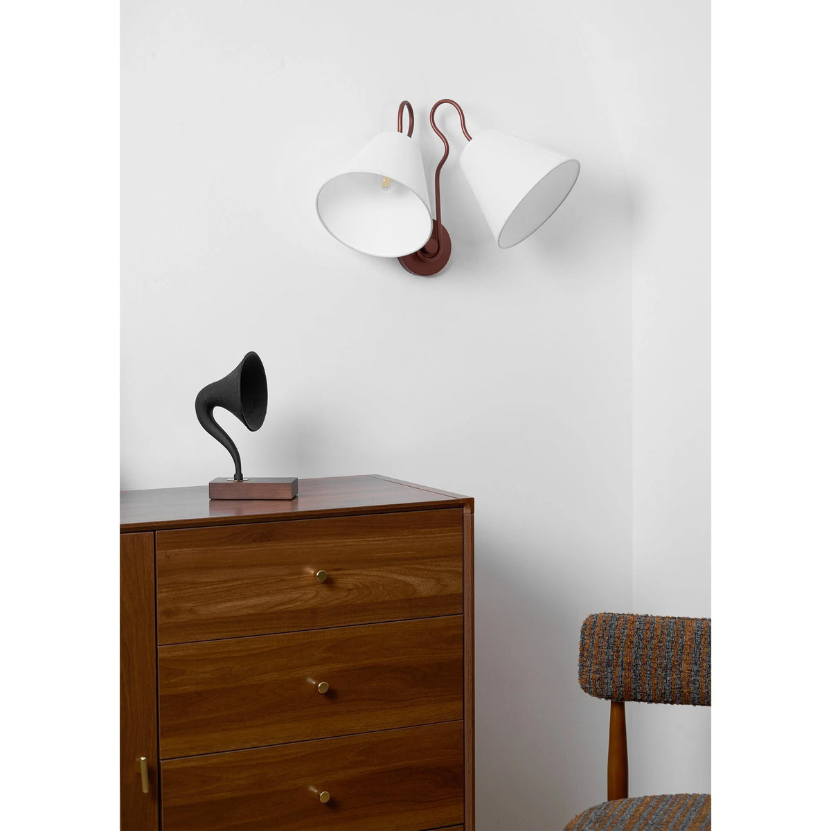 Wall Sconce | Dual-Arm Metal & Fabric Shades | Indoor Use