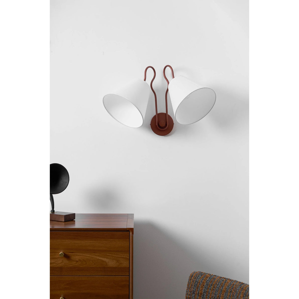 Wall Sconce | Dual-Arm Metal & Fabric Shades | Indoor Use