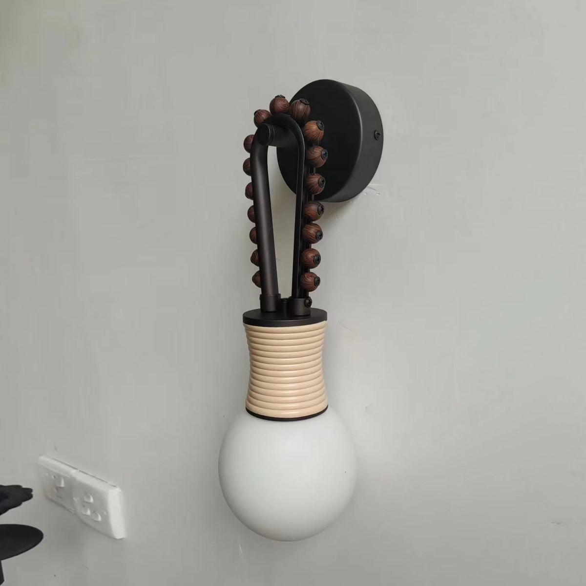 Wall Sconce | Glass Shade & Walnut Wood | 38 cm Height