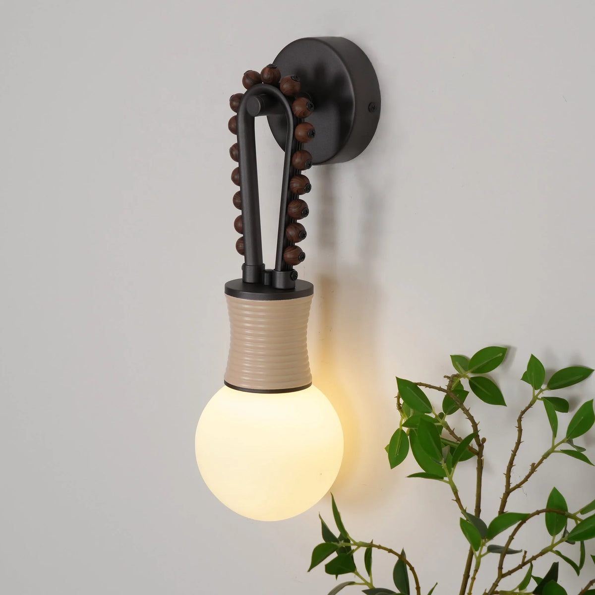 Wall Sconce | Glass Shade & Walnut Wood | 38 cm Height