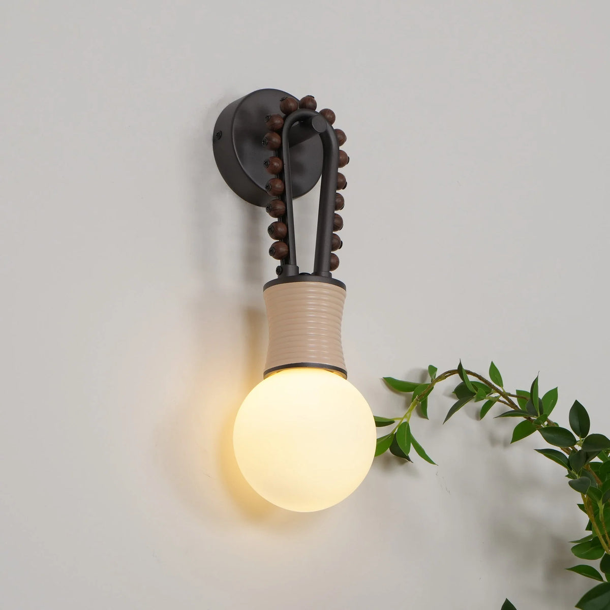 Wall Sconce | Glass Shade & Walnut Wood | 38 cm Height