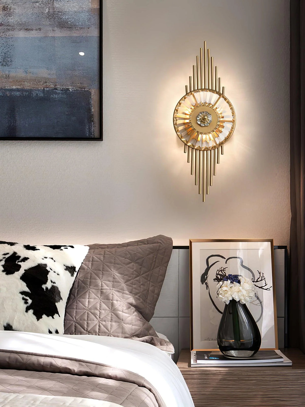 Wall Sconce | Gold-Finish Stainless Steel & Cut Crystal | Ø 25 cm x H 65 cm
