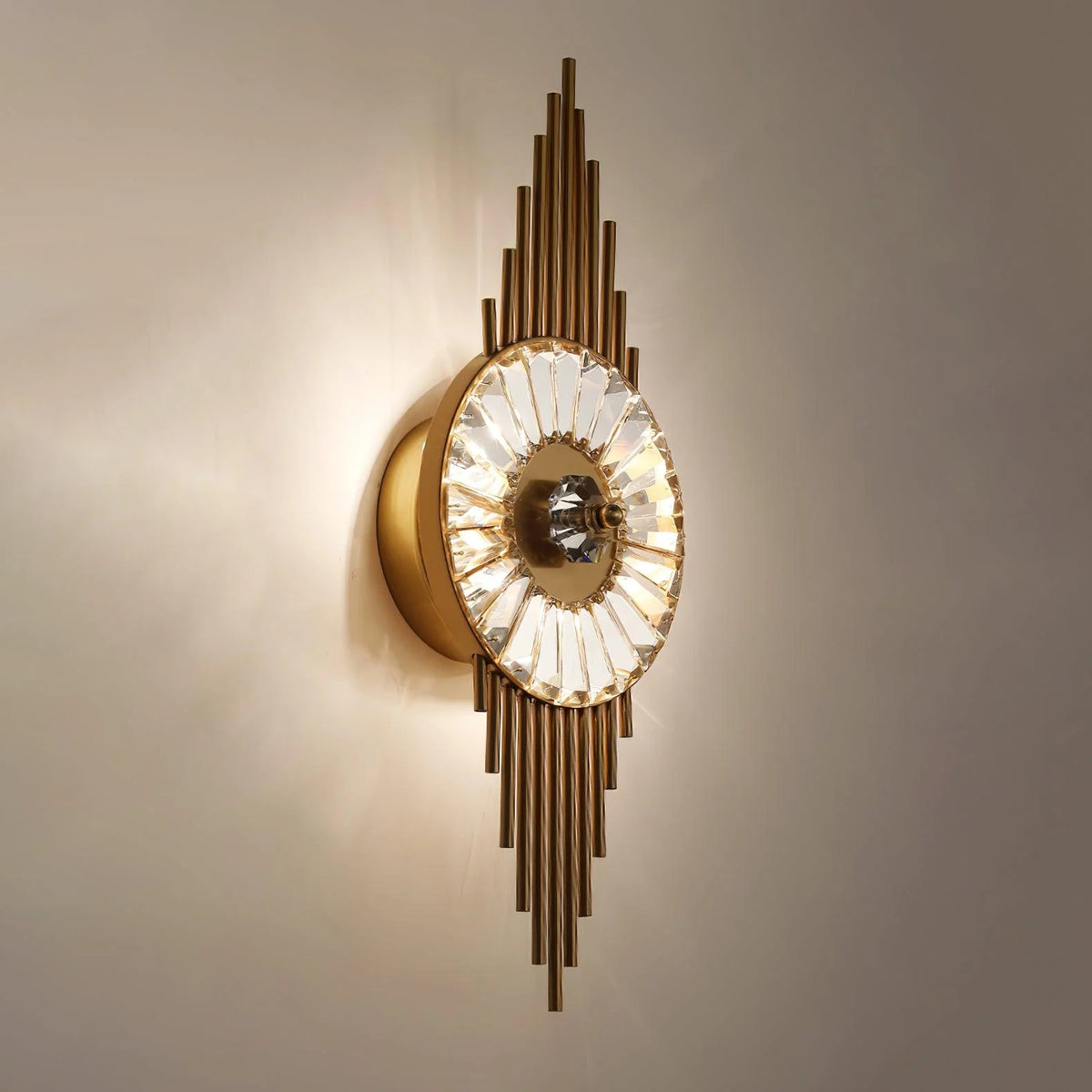 Wall Sconce | Gold-Finish Stainless Steel & Cut Crystal | Ø 25 cm x H 65 cm