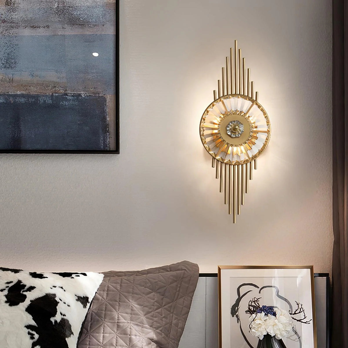 Wall Sconce | Gold-Finish Stainless Steel & Cut Crystal | Ø 25 cm x H 65 cm
