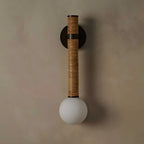 Wall Sconce | Leather Strap & White Glass | 49 cm Height