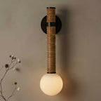 Wall Sconce | Leather Strap & White Glass | 49 cm Height