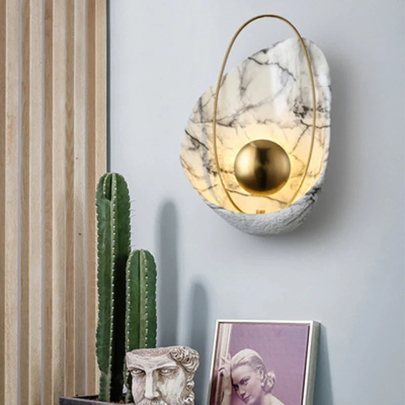 Wall Sconce | Marble-Effect Resin & Warm LED