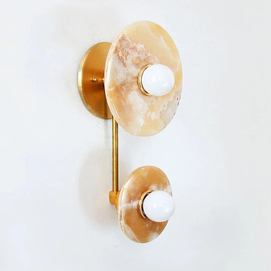 Wall Sconce | Marble Or Jade Shade & Gold Metal Body | 37 cm Height