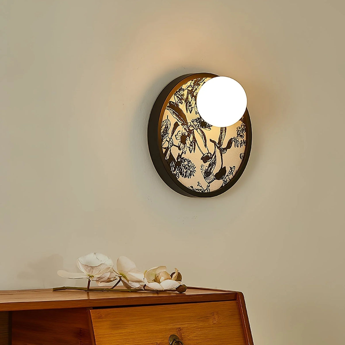Wall Sconce | Metal Body & Fabric Shade | 25 cm Diameter