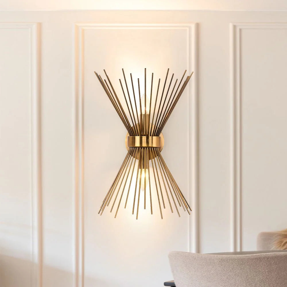 Wall Sconce | Mid-Century Starburst Brass & Dimmable | Dual Up-Down Lights