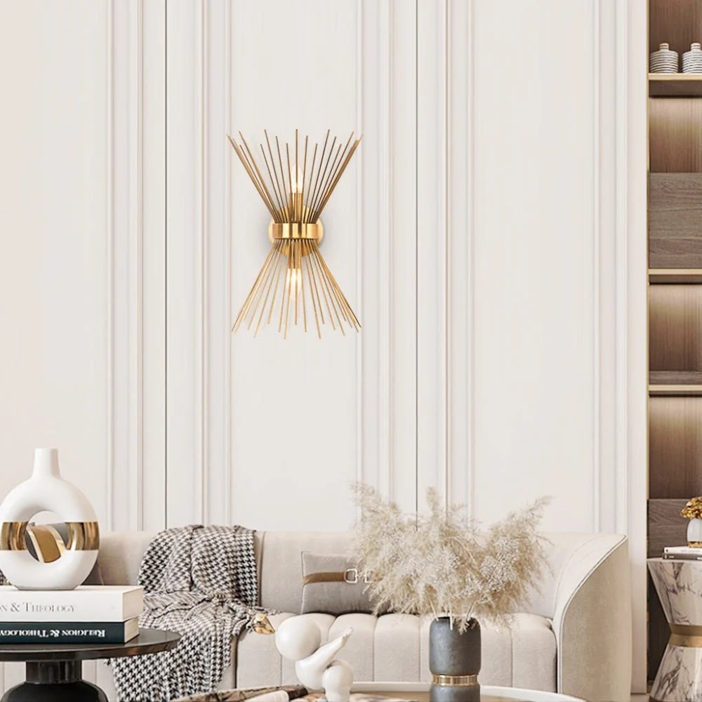 Wall Sconce | Mid-Century Starburst Brass & Dimmable | Dual Up-Down Lights