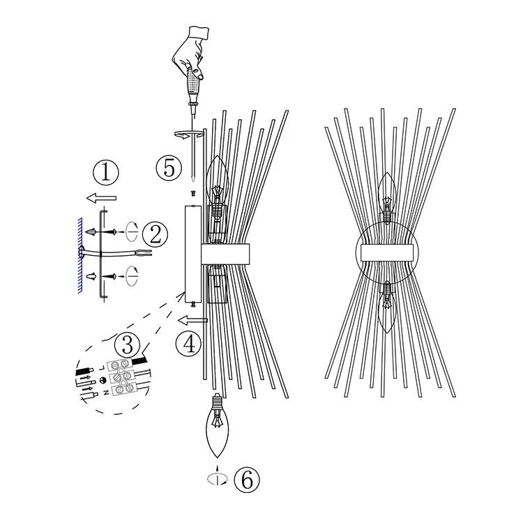 Wall Sconce | Mid-Century Starburst Brass & Dimmable | Dual Up-Down Lights