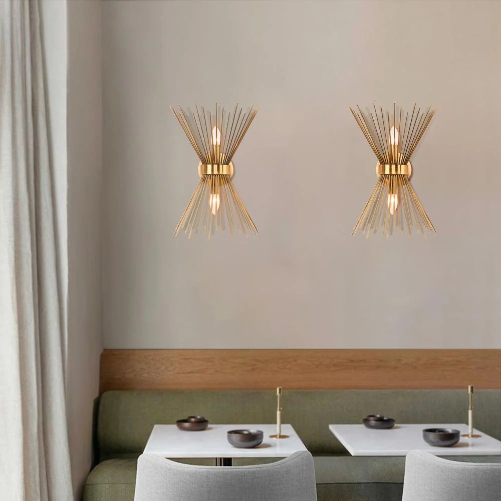 Wall Sconce | Mid-Century Starburst Brass & Dimmable | Dual Up-Down Lights
