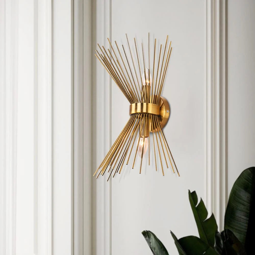 Wall Sconce | Mid-Century Starburst Brass & Dimmable | Dual Up-Down Lights