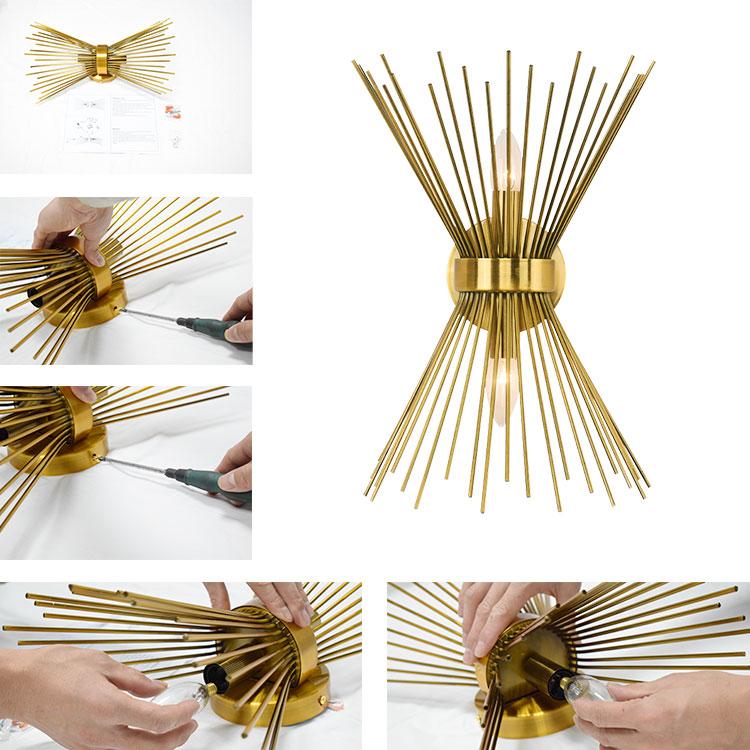 Wall Sconce | Mid-Century Starburst Brass & Dimmable | Dual Up-Down Lights