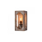 Wall Sconce | Rustic Cube Wood & Metal Arm | Antique White Finish