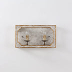 Wall Sconce | Rustic Cube Wood & Metal Arm | Antique White Finish