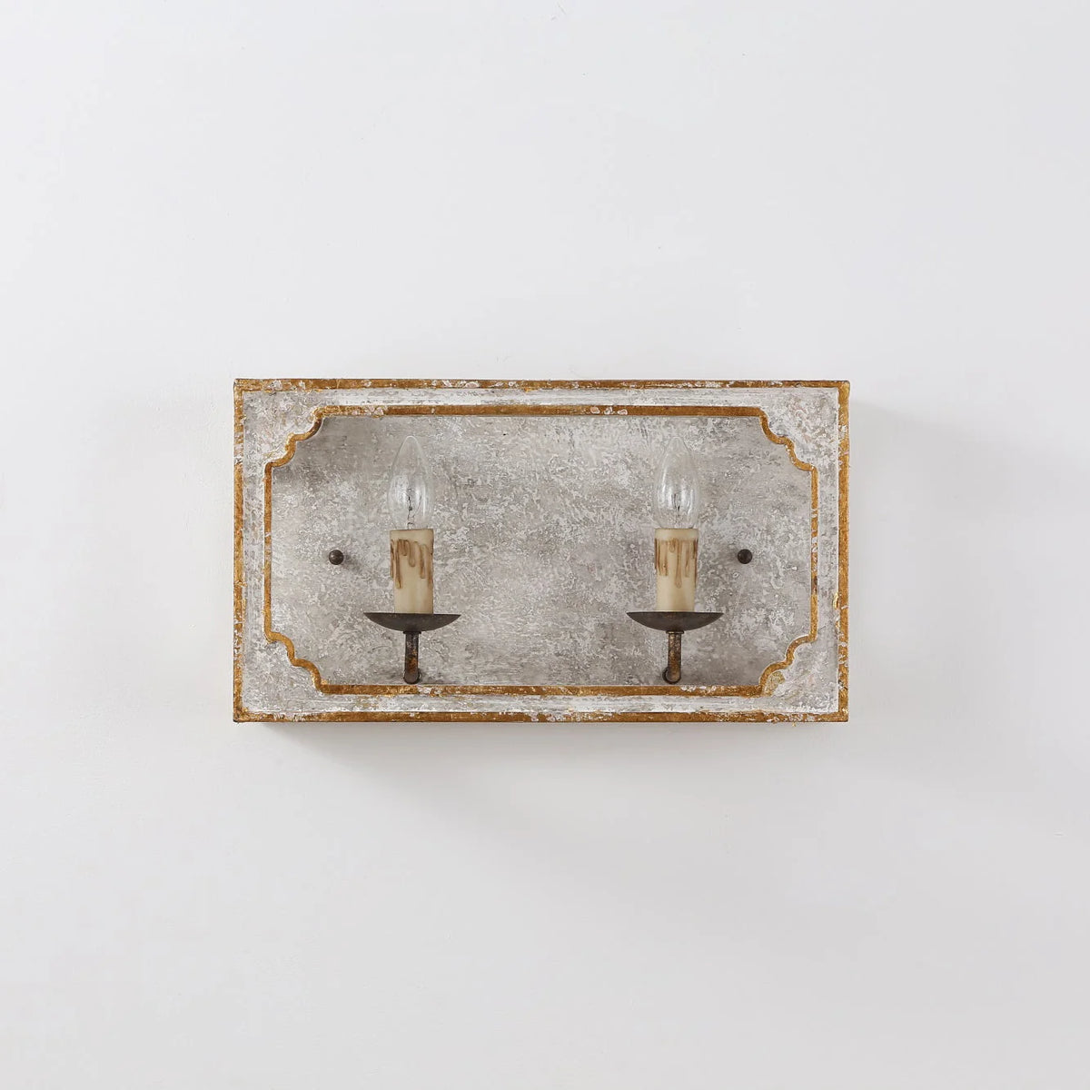Wall Sconce | Rustic Cube Wood & Metal Arm | Antique White Finish