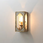 Wall Sconce | Rustic Cube Wood & Metal Arm | Antique White Finish