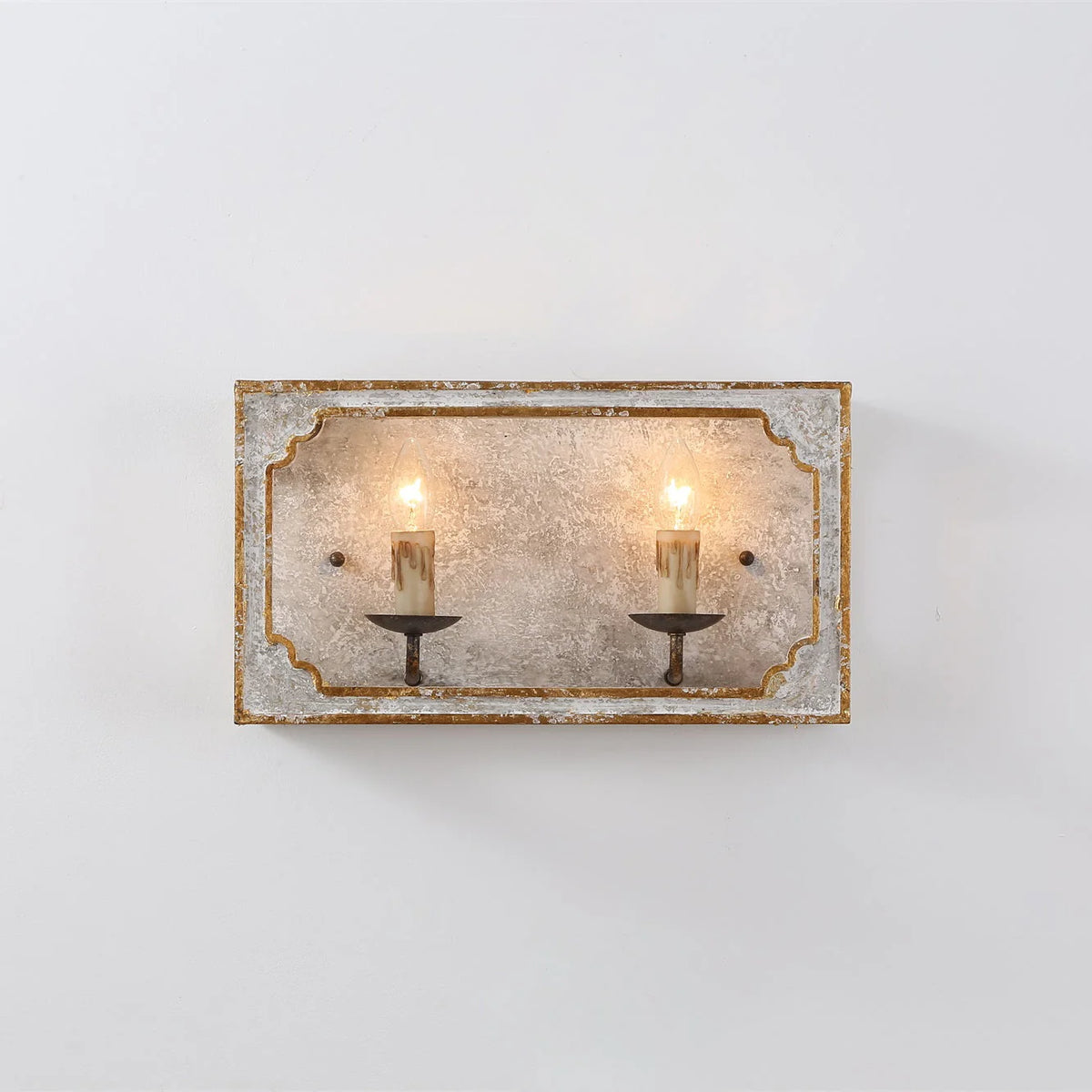 Wall Sconce | Rustic Cube Wood & Metal Arm | Antique White Finish