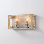 Wall Sconce | Rustic Cube Wood & Metal Arm | Antique White Finish