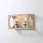 Wall Sconce | Rustic Cube Wood & Metal Arm | Antique White Finish
