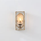 Wall Sconce | Rustic Cube Wood & Metal Arm | Antique White Finish