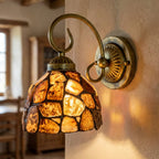 Wall Sconce | Stained Glass Shade & Warm Light | Hardwired