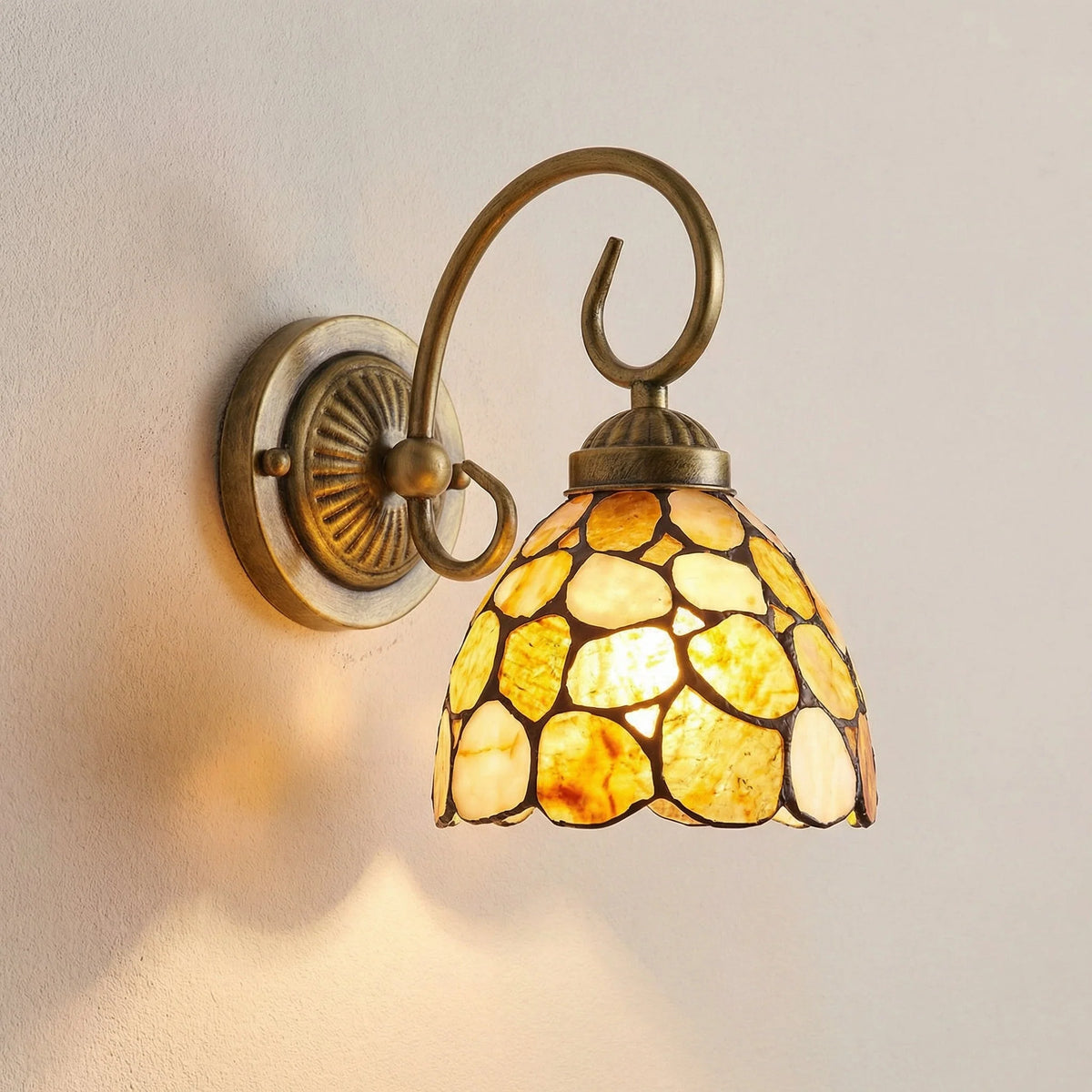 Wall Sconce | Stained Glass Shade & Warm Light | Hardwired