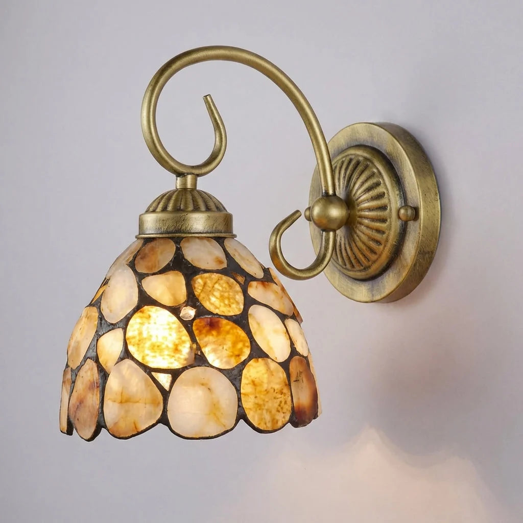 Wall Sconce | Stained Glass Shade & Warm Light | Hardwired
