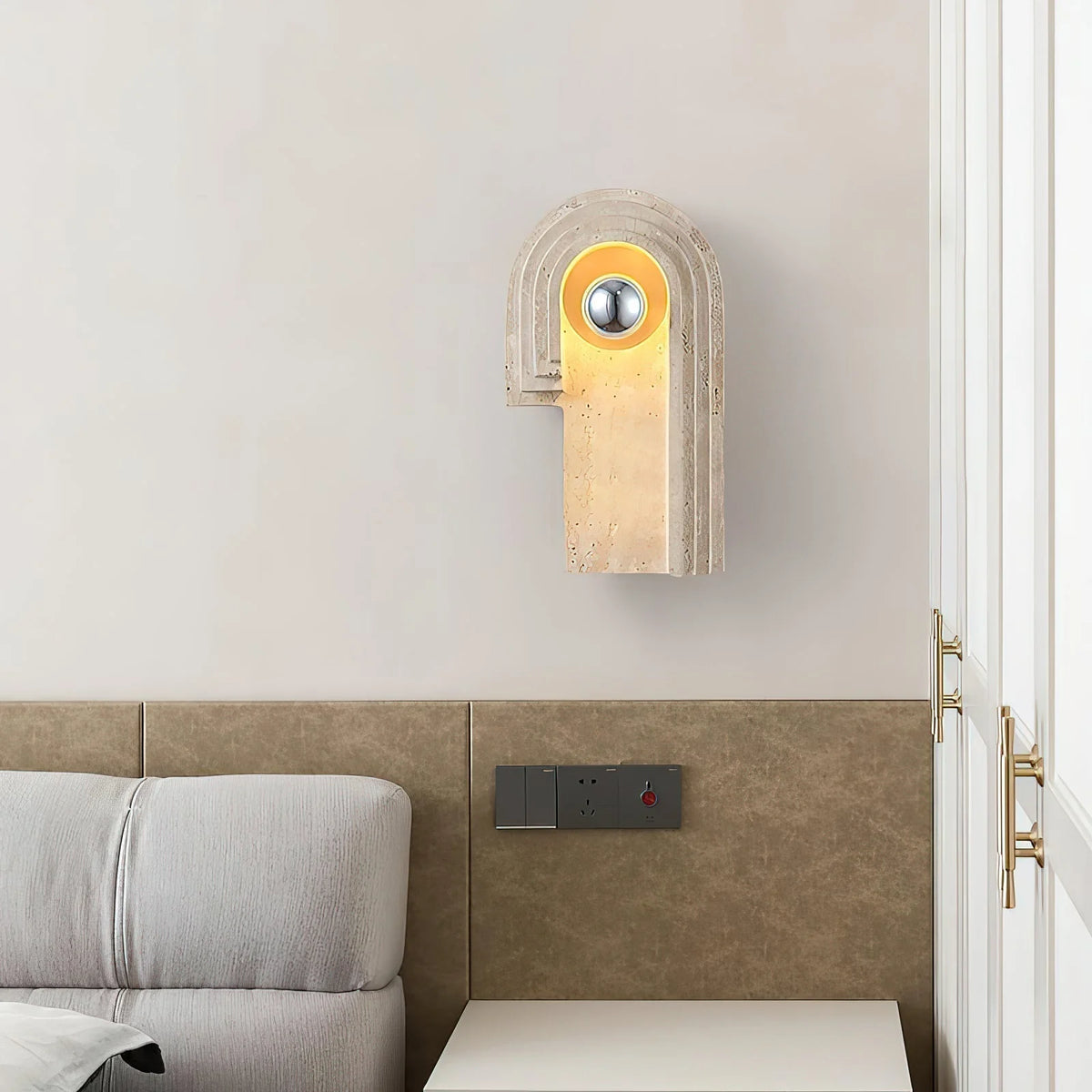 Wall Sconce | Travertine Body & E26/E27 Socket | 15 cm Diameter