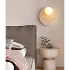 Wall Sconce | Travertine Body & Glass Shade | D 30 x H 30 cm
