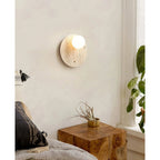 Wall Sconce | Travertine Body & Glass Shade | D 30 x H 30 cm