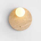 Wall Sconce | Travertine Body & Glass Shade | D 30 x H 30 cm