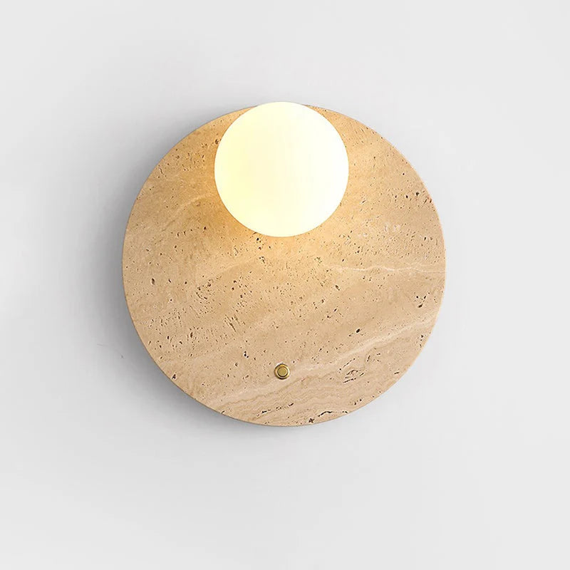 Wall Sconce | Travertine Body & Glass Shade | D 30 x H 30 cm
