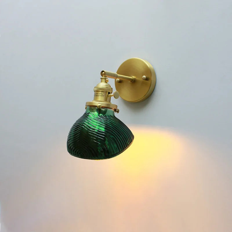 Wall Sconce | Vintage Green Glass & Brass Finish | Warm LED 3000K