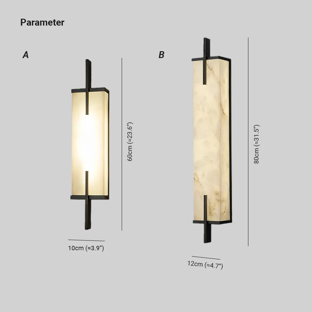 Wall Sconce | Rectangular Alabaster Shade | Vertical Metal Frame