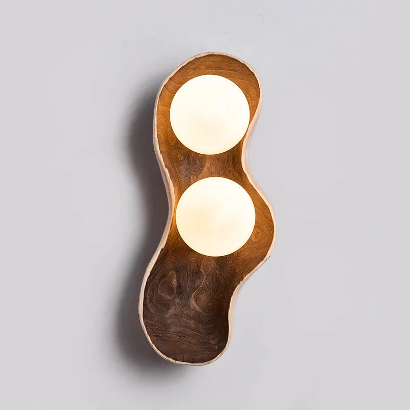 Wall Sconce | Wood Body & Glass Shade | 39 cm Height