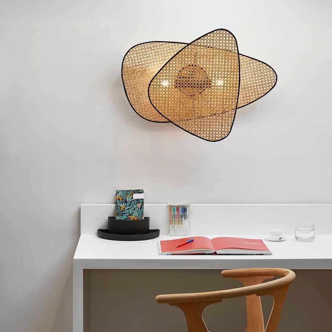 Wall Sconce | Woven Bamboo Shade & Black Metal Backplate | Two Sizes