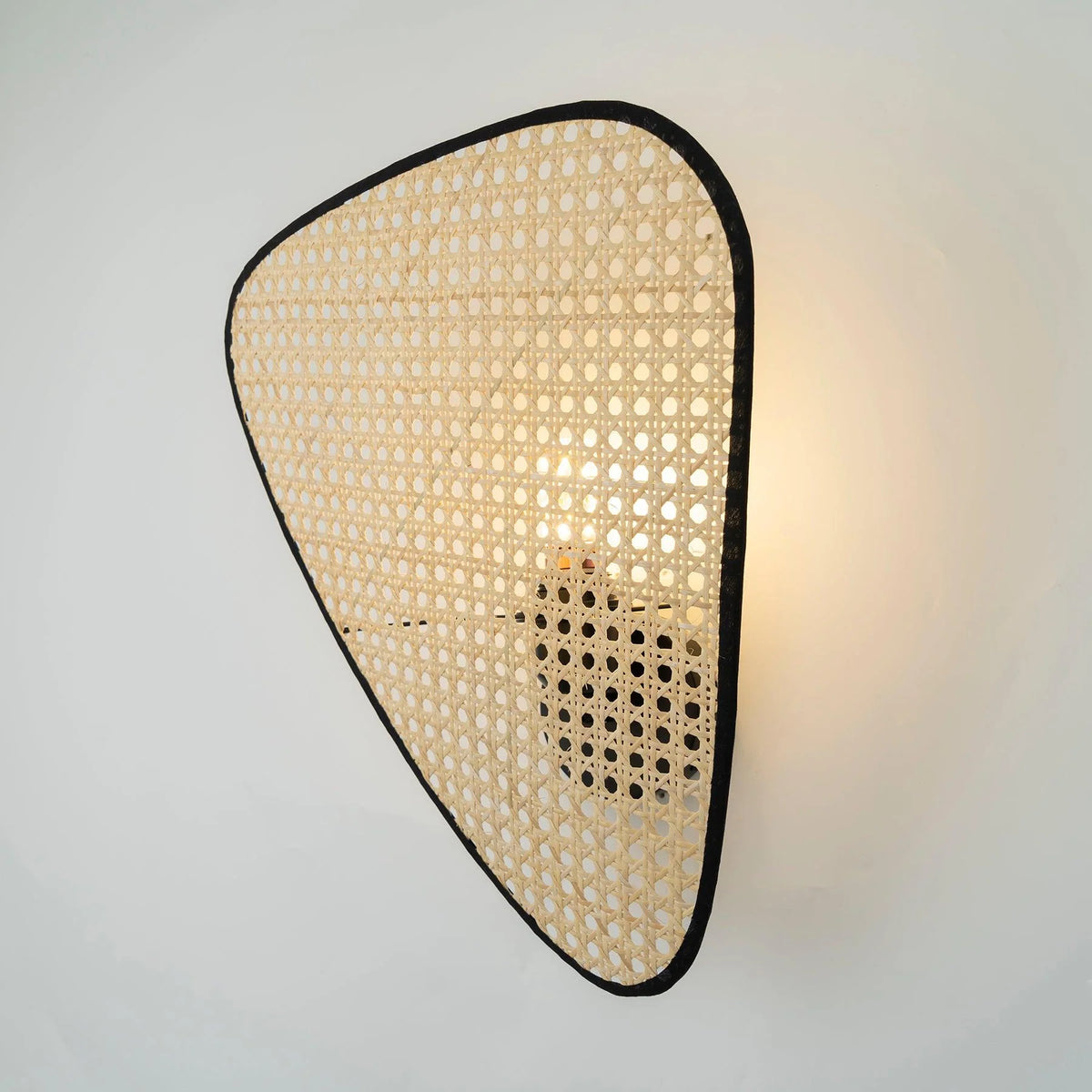 Wall Sconce | Woven Bamboo Shade & Black Metal Backplate | Two Sizes