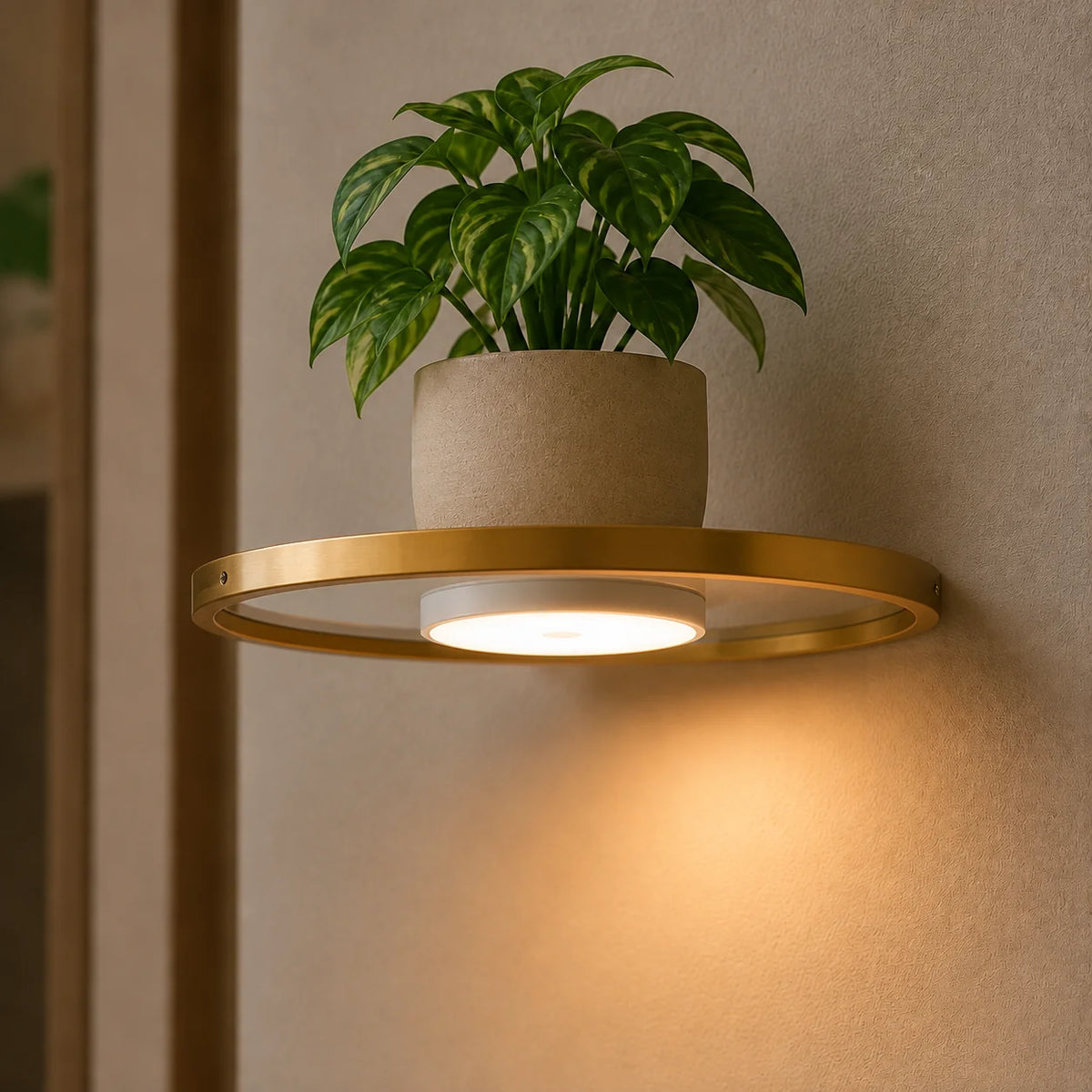 Wall Shelf | Built-In LED & USB-Rechargeable | Gold Finish
