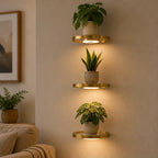 Wall Shelf | Built-In LED & USB-Rechargeable | Gold Finish