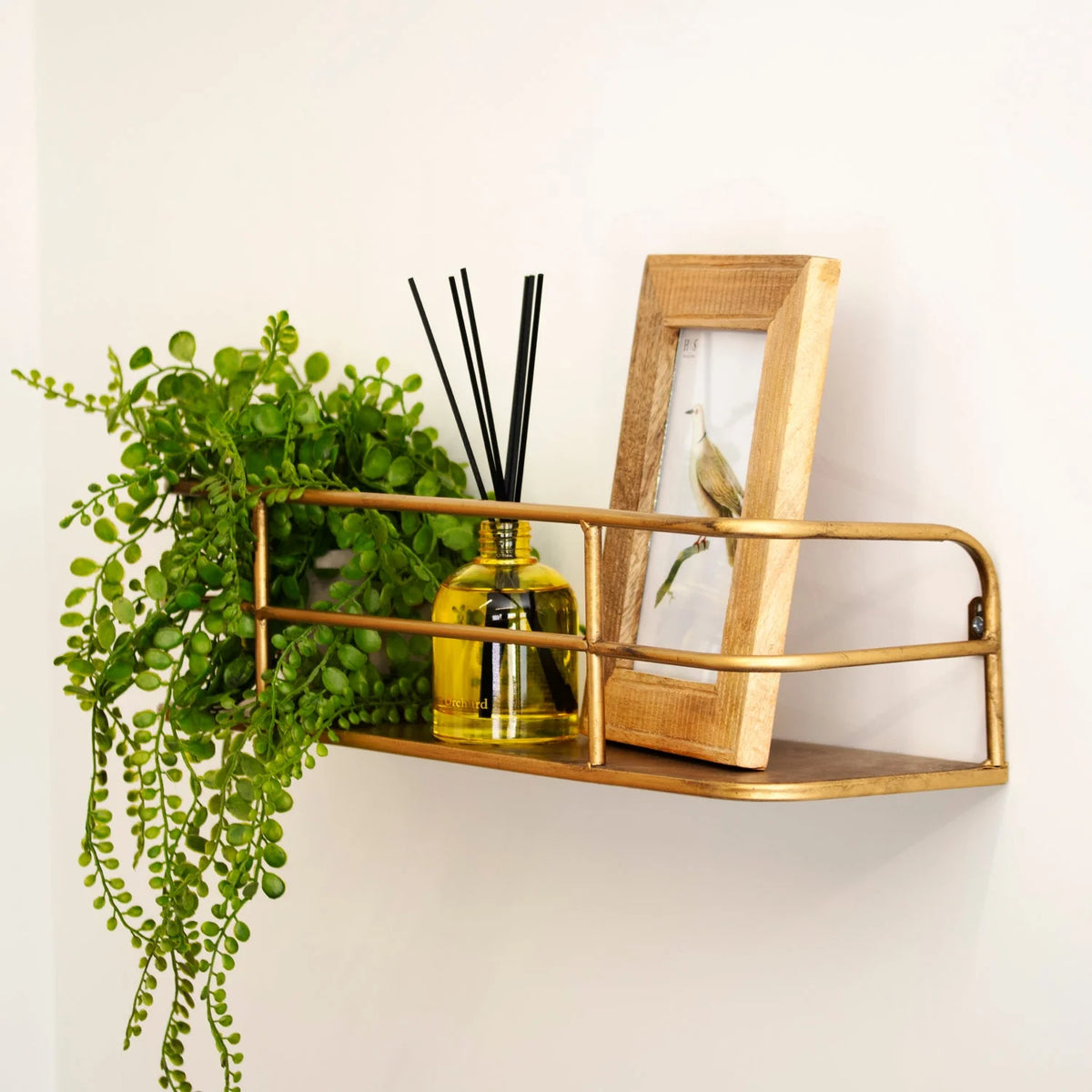 Wall Shelf | Industrial Wireframe & Brushed Brass | 55 cm