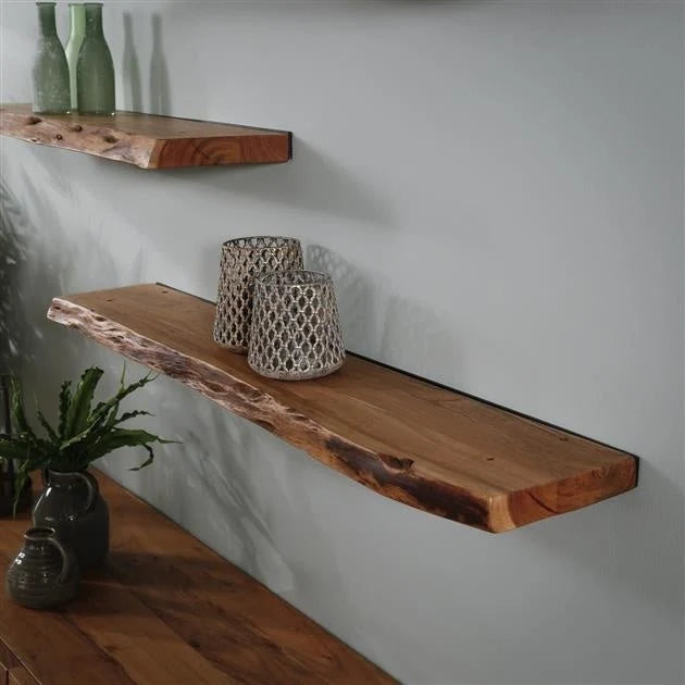 Wall Shelf | Live-Edge Solid Acacia & Floating Mount