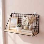 Wall Shelf | Metal Grid Back & Wood-Tone Base | No-Drill Mounting