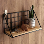 Wall Shelf | Metal Grid Back & Wood-Tone Base | No-Drill Mounting