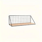 Wall Shelf | Metal Grid Back & Wood-Tone Base | No-Drill Mounting